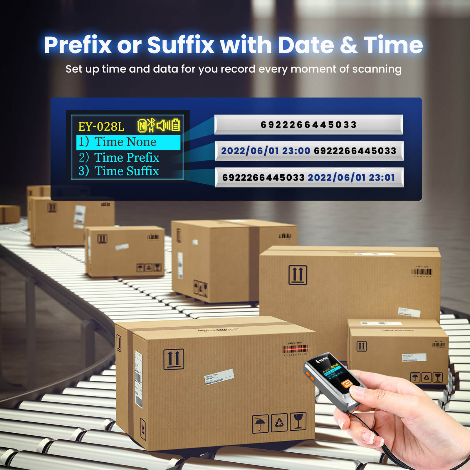 Eyoyo EY-028L 1D Laser Bluetooth Barcode Scanner with LCD Display