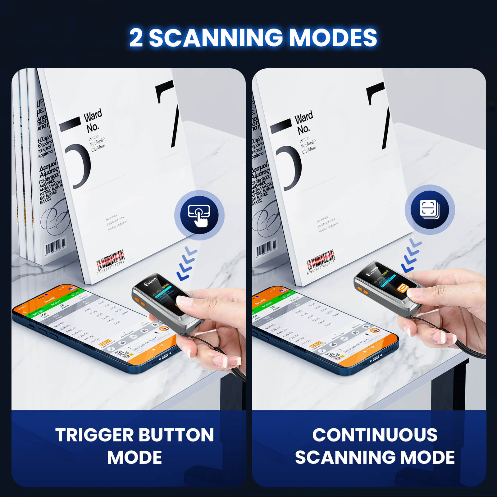 Eyoyo EY-028L 1D Laser Bluetooth Barcode Scanner with LCD Display