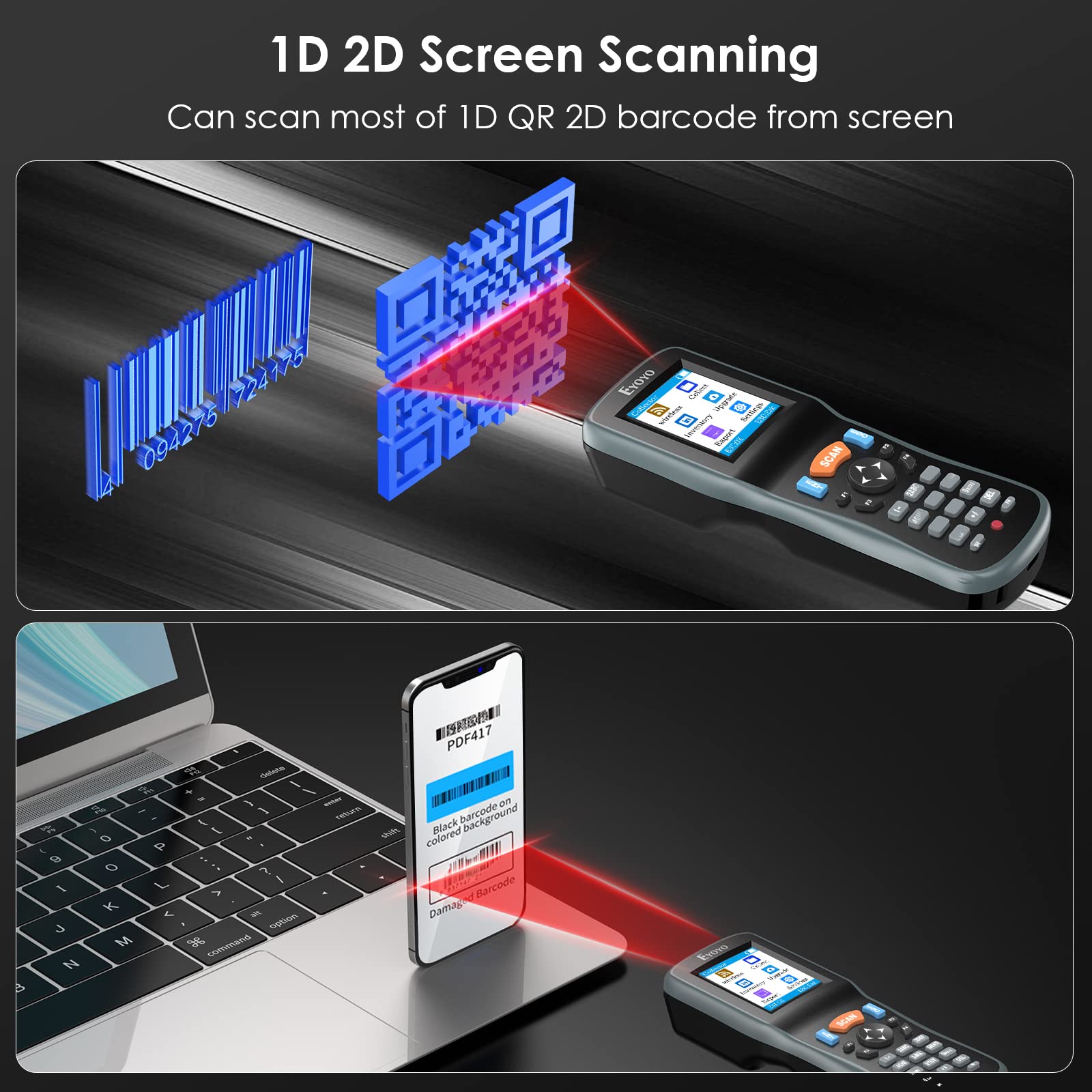 Estore Scanner Eyoyo 2D Inventory Scanner Handheld Data Terminal Collector with 2.2in ...
