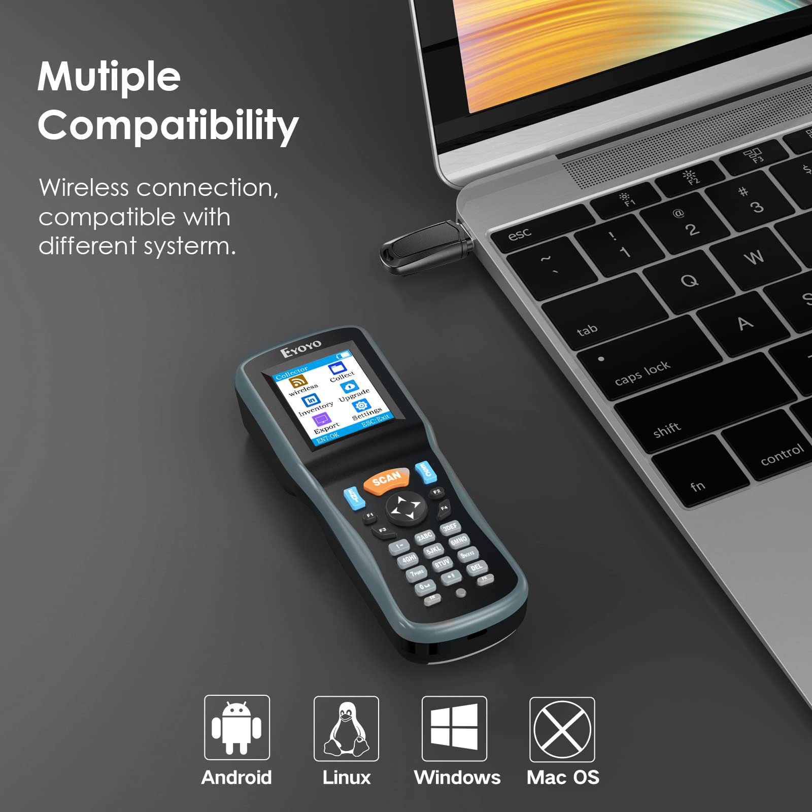 Estore Scanner Eyoyo 2D Inventory Scanner Handheld Data Terminal Collector with 2.2in ...