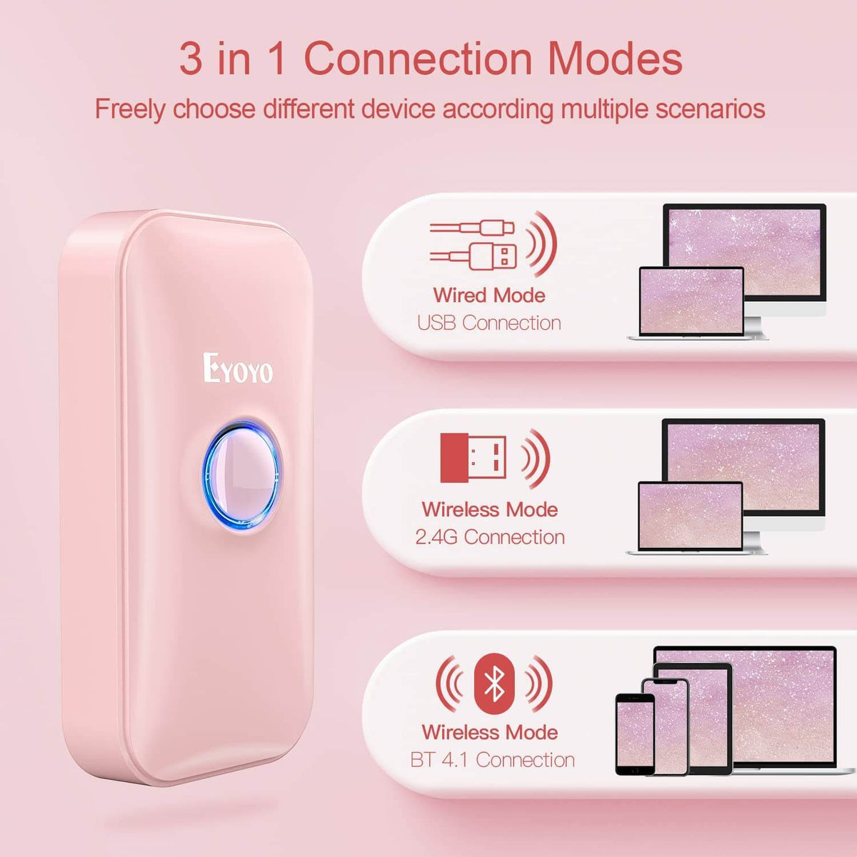 Eyoyo Mini Bluetooth 1D Barcode Scanner Pink – Eyoyo scan