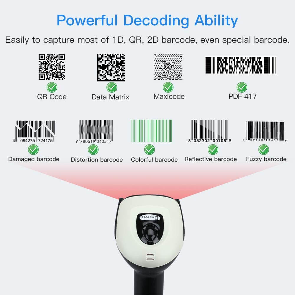 Eyoyo 2D QR Barcode Scanner with Bracket Eyoyo scan