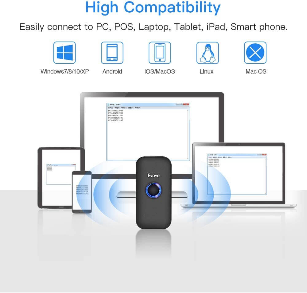 Eyoyo Kabellos Bluetooth Ring Barcode Scanner Strichcode Lesegerät für Stk. Ios