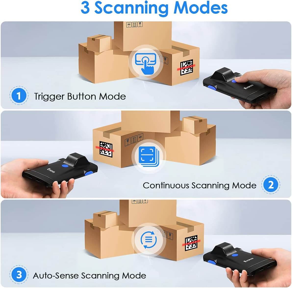 Eyoyo 2D Bluetooth Barcode Scanner,Phone Back Clip On Scanner,Portable,3-In-1 USB & Wireless - Foto 4